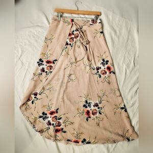 ONE SIZE Tie Waist Asymetrical Floral Maxi Skirt - Beige/Floral